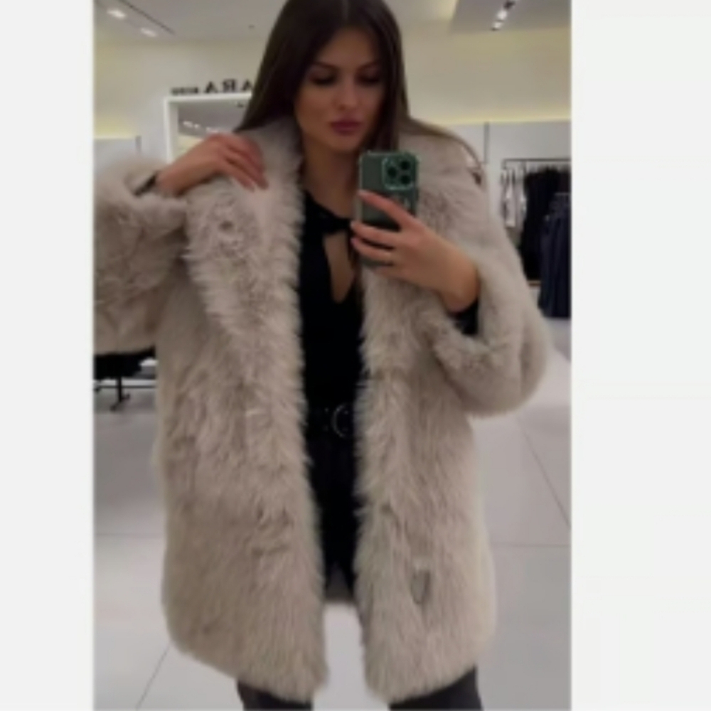 NWT ZARA Faux Fur Coat Ecru  Size XS - Picture 6 of 15